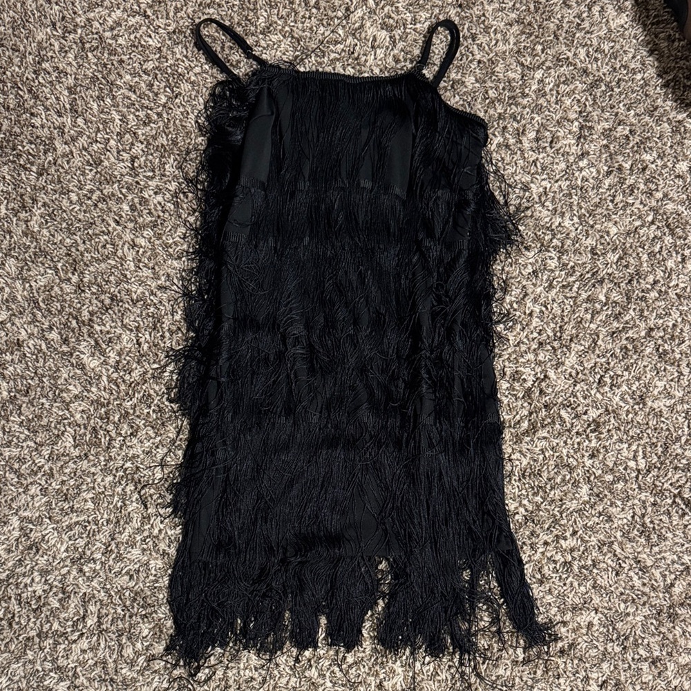 Fashion Nova Black Fringe Flapper Style Dress, Size M